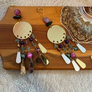 Gold and Purple Mirror Statement Dangle Earrings